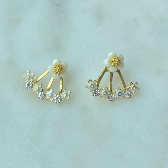 Rhinestone Flower Drop Earrings - Picture 5 of 8